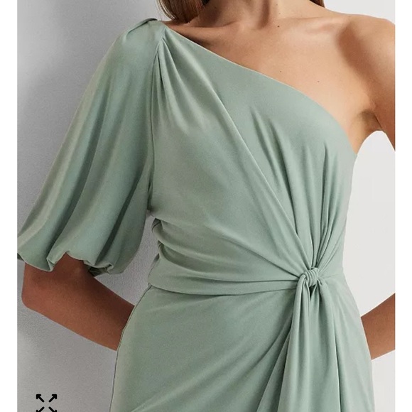 Ralph Lauren Blue Label Green One Shoulder Puff Sleeve Dress - Picture 1 of 6